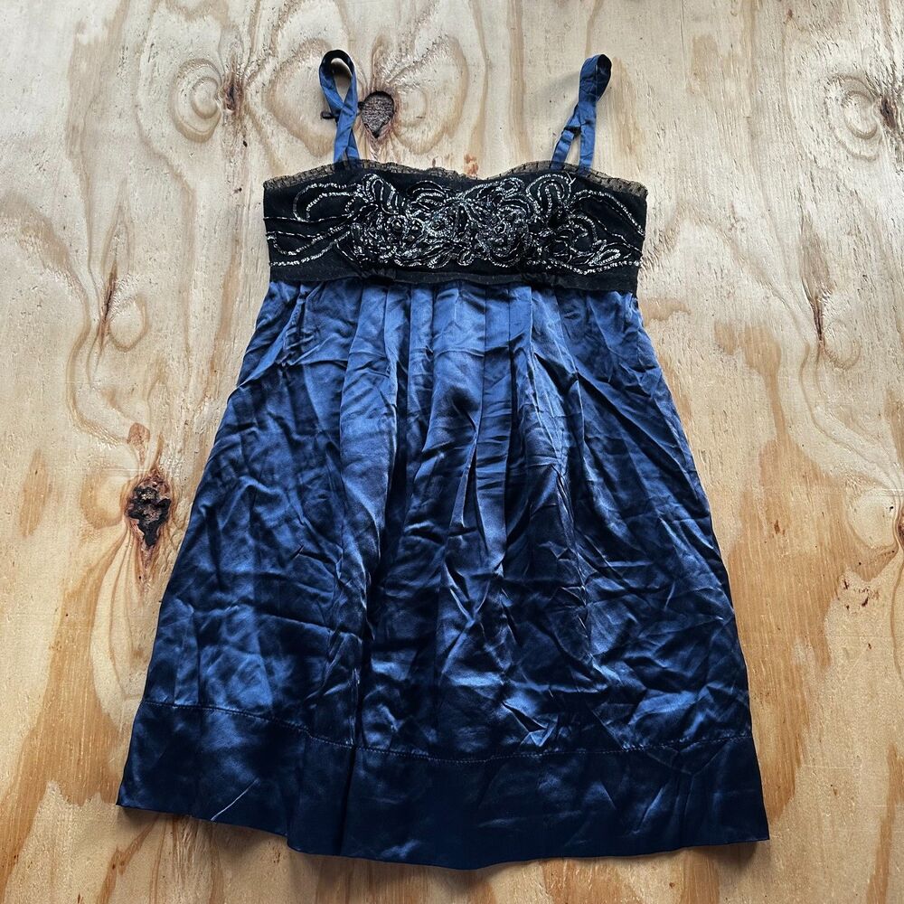 BCBGMaxAzria Navy Blue Silk Bedazzled Mini Dress - Size 0